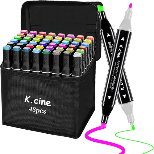 Marcadores de alcohol de 48 colores, marcadores artísticos de doble punta con punta fina y puntas de cincel, boceto artístico para adultos, colorear