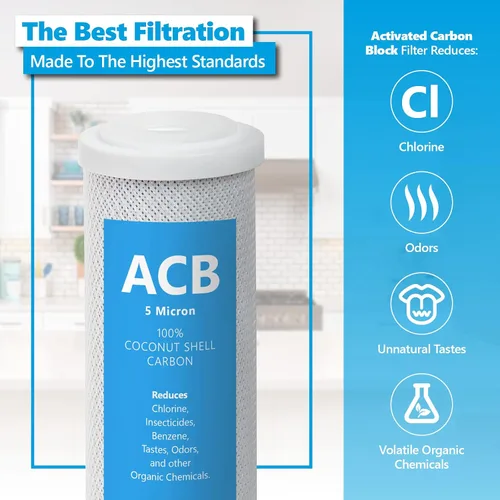 Miniatura 2 de Express Water - Cartucho de filtro de repuesto de cáscara de coco de 10 pulgadas con bloque de carbono para sistema RO de ósmosis inversa, 9.78 x