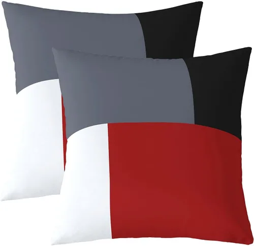 Fundas de cojín geométricas cuadradas de 18 x 18 pulgadas, juego de 2 fundas de almohada decorativas vintage, arte abstracto, rojo, negro, blanco,