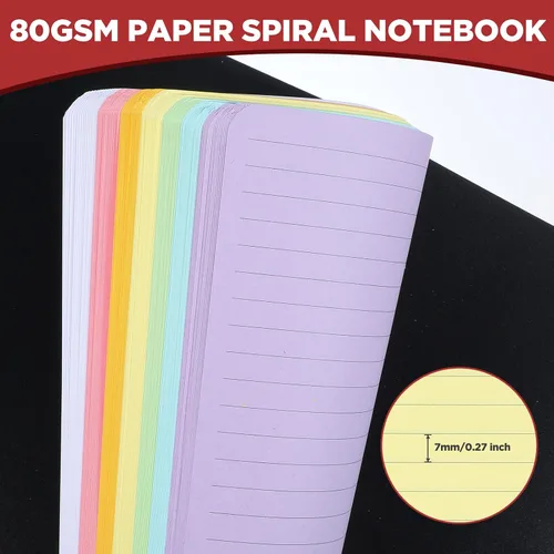 Miniatura 6 de 8 Pack Spiral Notebook – 5” x 7” Black PVC Cover College Ruled Journals, 100 Sheets/200 Pages – 7 Colors Vibrant Lined Paper Memo Pads for Learning