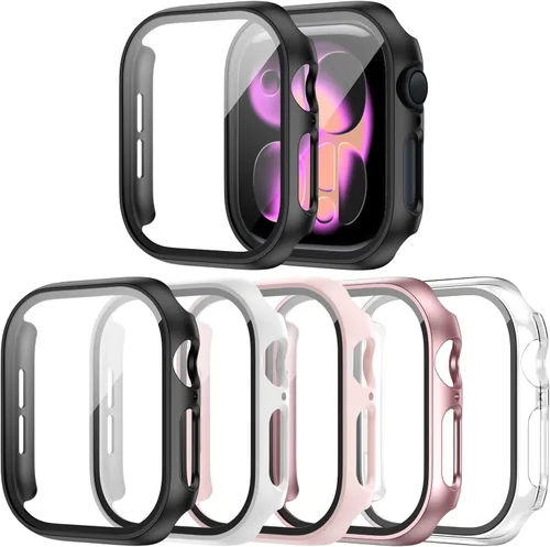 Miniatura 17 de Paquete de 14 fundas para Apple Watch Series 3 2 1 de 38 mm con protector de pantalla de vidrio templado, funda protectora totalmente rígida