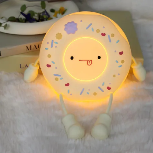 Miniatura 8 de Lámpara de dona - Regalo de luz nocturna LED de silicona para niños y niñas, luz nocturna linda recargable para decoración de habitación de niños