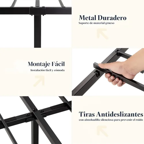 Miniatura 6 de Allewie - Marco de cama de tamaño completo con plataforma metálica, cabecero y piecera de estilo victoriano en hierro forjado, no requiere base