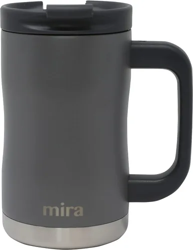 Miniatura 9 de MIRA Taza de café aislada de 14 onzas con asa, termo de acero inoxidable con tapa segura, taza para bebidas calientes y frías, azul almirante