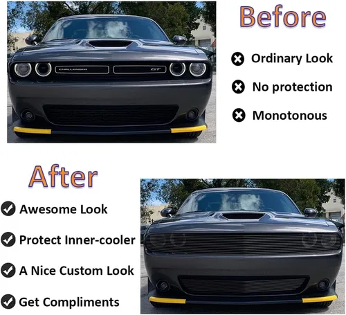 Miniatura 6 de Rejilla delantera compatible con DODGE Challenger PHANTOM 2015 16 17 18 19, para parachoques superior e inferior, inserto de rejilla de aluminio