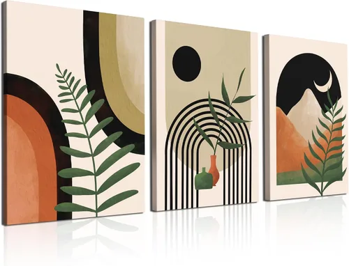 Gisipameis Juego de 3 arte bohemio para pared, arte moderno de mediados de siglo, decoración de habitación, impresiones geométricas abstractas