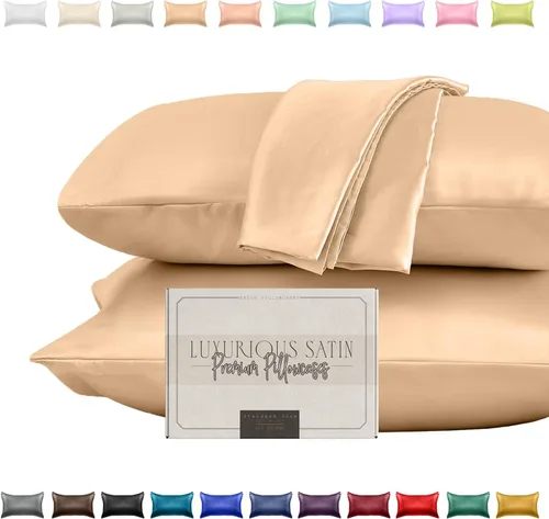 Miniatura 29 de Elegant Comfort Juego de 2 fundas de almohada de satén sedosas y lujosas para una piel y cabello más saludables, cierre con cremallera oculta