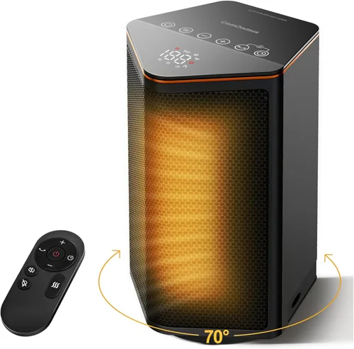 Calentador de espacio pequeño, calentadores eléctricos portátiles de 1500 W para uso en interiores con termostato, oscilación de 70°, 5 modos,