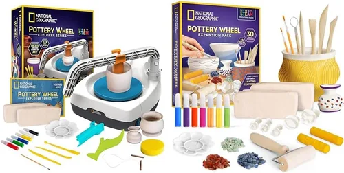 Miniatura 10 de NATIONAL GEOGRAPHIC Rueda de cerámica para niños – Juego completo de cerámica para principiantes, motor de enchufe, 2 libras. Arcilla seca al aire
