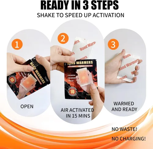 Miniatura 6 de Hand Warmers Disposable - Up to 15 Hours of Heat - 10/50/100/200 Pack Super Long Lasting Air Activated Warmers, All Natural, Portable for Body