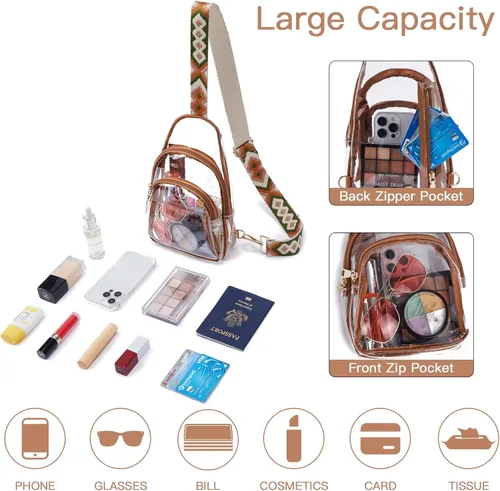 Miniatura 2 de Telena Riñonera transparente aprobada para estadios, bolsa cruzada para mujer, transparente, 1-marrón claro, Moderno