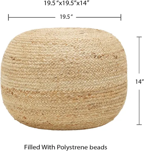 Miniatura 3 de REDEARTH Puf circular de yute, puf otomano – Puf trenzado con acento para sentarse redondo reposapiés para sala de estar, dormitorio, guardería