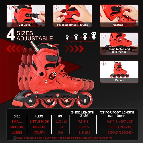 Miniatura 2 de Patines en línea ajustables para niñas y niños con 8 ruedas, patines en línea para niños, jóvenes, principiantes, niños grandes para jugar