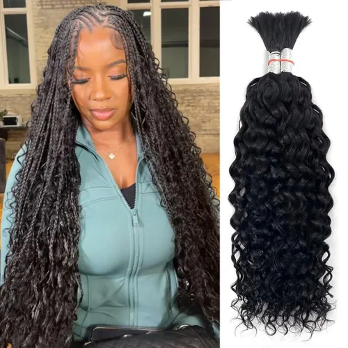 Miniatura 8 de Cabello humano trenzado para trenzas bohemias, cabello humano trenzado de onda profunda, cabello humano a granel para trenzar, sin trama 10A, húmedo