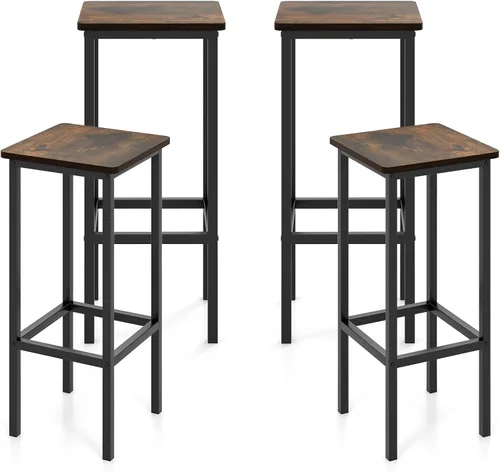Miniatura 11 de COSTWAY Juego de 4 taburetes de bar industriales, sillas cuadradas sin espalda de 26 pulgadas con marco de metal y reposapiés, taburetes de altura