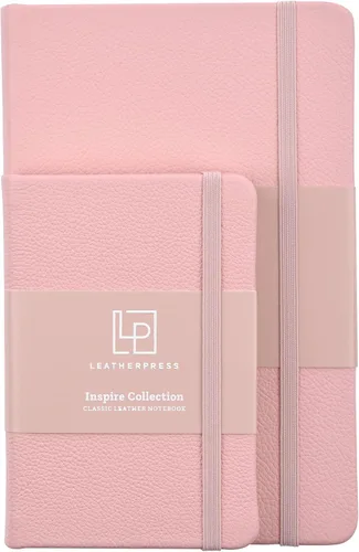 Miniatura 5 de Cuaderno de bolsillo de cuero, diario de escritura, cuero de grano completo, papel a rayas estrechas, cuadernos para el trabajo y la escuela, rosa