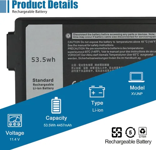 Miniatura 2 de XVJNP - Batería de repuesto para laptop Dell Latitude 5430 7330 Rugged Extreme P148G P148G001 P149G P149G001 Series 6JRCP M0TN3 KD1CT 11.4V 53.5Wh