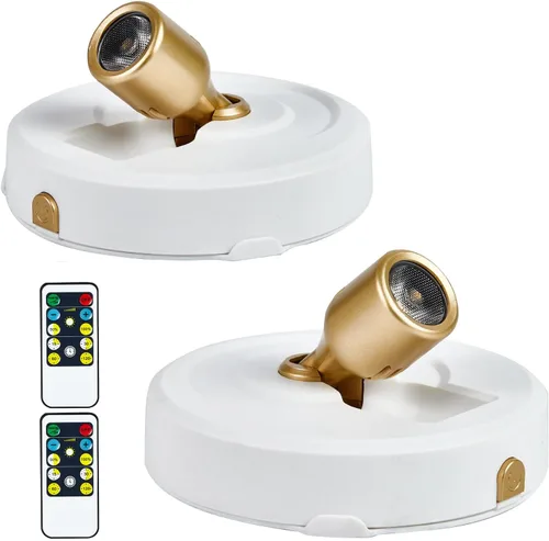 Foco inalámbrico a pilas con control remoto, paquete de 2 luces para debajo del armario con función de temporizador para debajo del mostrador,