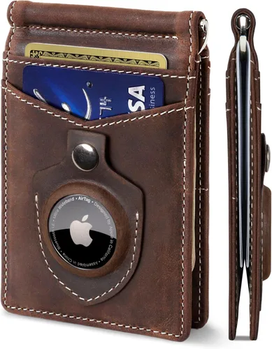 Miniatura 37 de Serman Brand RFID billetera de bloqueo Slim Bifold – cuero genuino minimalista bolsillo frontal carteras para hombres con clip para dinero, cartera