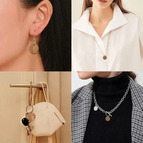 Miniatura 6 de LiQunSweet 20 dijes de madera vintage, planos, redondos, sin terminar, a granel, para mujeres, joyería femenina, collar, pulsera, aretes, Plano