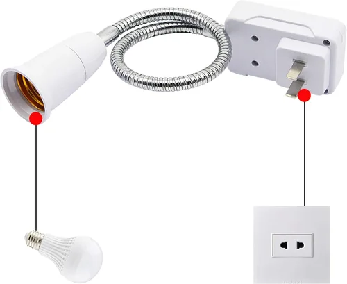 Miniatura 5 de SinLoon Adaptador de enchufe E27/E26 con interruptor de encendido/apagado, bombilla de lámpara de luz de 360 grados, cable de aluminio flexible