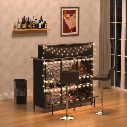 Miniatura 4 de GDLF Mueble de bar para el hogar, gabinete de licor con almacenamiento y reposapiés para bar de cocina en el hogar (gris)