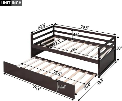 Miniatura 2 de Merax Sofá cama tamaño individual con nido, marco de sofá cama de madera maciza, color espresso