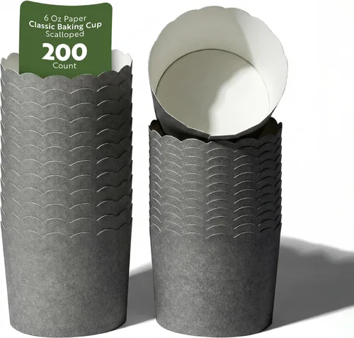 Miniatura 17 de Restaurantware Paquete de 200 moldes de papel para cupcakes de 3.38 onzas, resistentes a la grasa, festoneados para horno, elegantes tazas