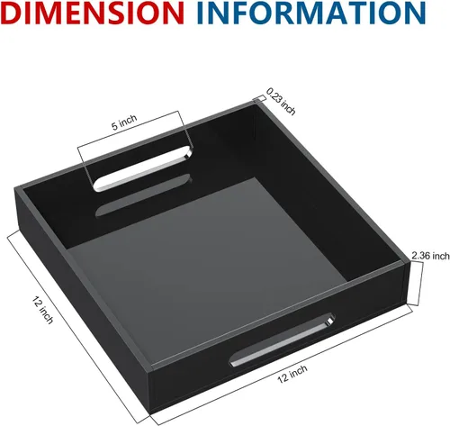 Miniatura 2 de KOTEMON Bandeja de acrílico para servir con asas, bandeja decorativa de 12 x 12 x 2.36 pulgadas, bandeja organizadora para mesa de café otomana