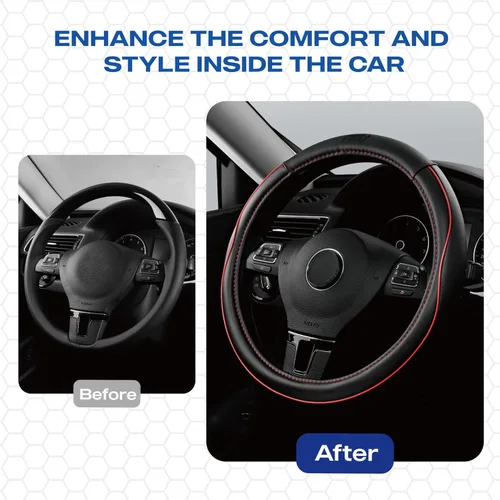 Miniatura 4 de Skechers Funda de volante de espuma viscoelástica, Funda de volante de microfibra con ribete y cuero deportivo de ajuste universal de 14" 1/2-15
