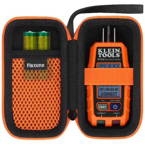 Miniatura 2 de Funda protectora de transporte para Klein Tools GFCI receptáculo probador de tomas de corriente 120V RT250, funda negra + cremallera naranja