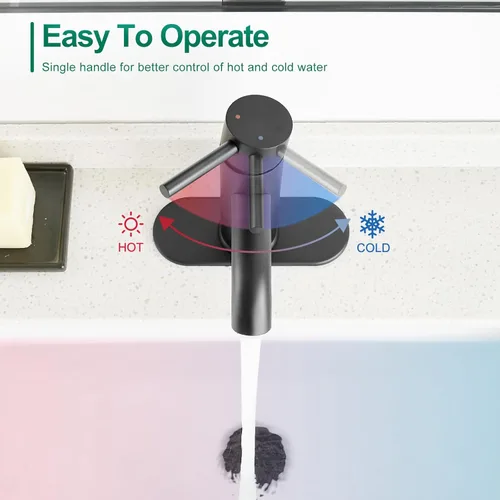 Miniatura 4 de VOTON Grifo de Baño Negro de Una Sola Manija Grifo de Lavabo de Baño Negro Mate Grifo de Lavabo RV para Recipiente de Baño 1 o 3 Agujeros con Placa