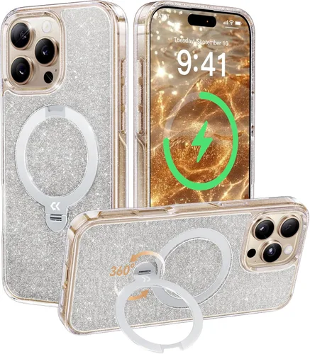 Miniatura 32 de CASEKOO Funda plateada brillante para iPhone 17 Pro con soporte magnético giratorio de 360 grados [compatible con MagSafe]