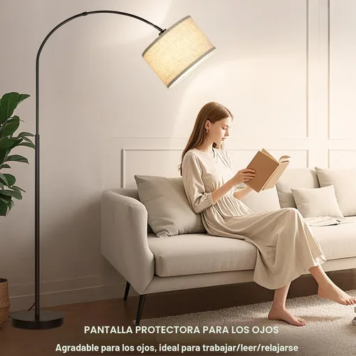 Miniatura 7 de Lámpara de pie regulable, lámpara de pie de arco con atenuador, lámpara de pie negra con pantalla colgante ajustable, luz de lectura alta sobre
