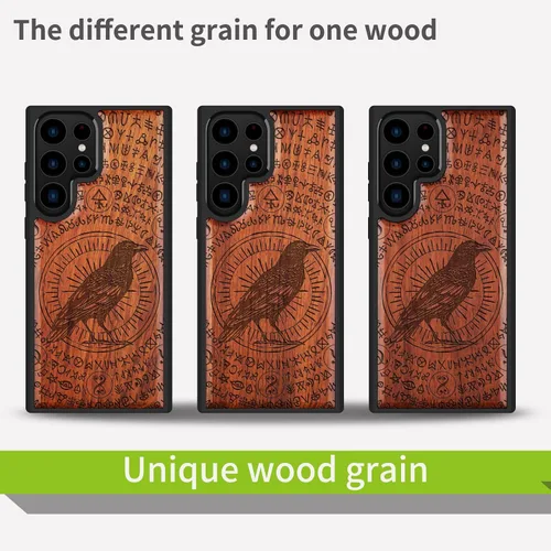 Miniatura 7 de Carveit Funda de madera para Galaxy S22 Ultra [madera natural y TPU suave negro] a prueba de golpes, diseño único de madera compatible con Samsung
