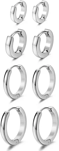 JewelrieShop - Juego de aretes de aro quirúrgicos dorados, hipoalergénicos, aretes de aro para hombre (oro, negro, aretes de aro de acero inoxidable)