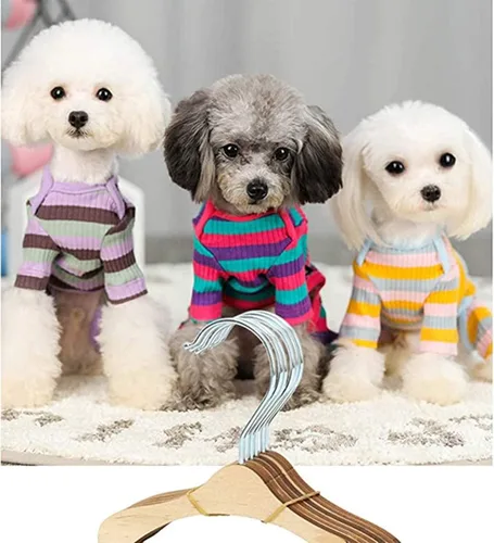 Miniatura 6 de Paquete de 5 perchas de madera, colgador de ropa para perros de 8.6 pulgadas, perchas pequeñas para vestido de muñeca, ropa, vestidos, accesorios (L)