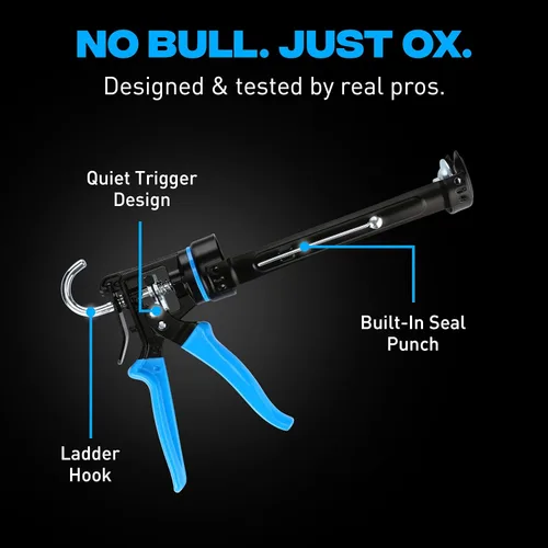 Miniatura 6 de OX Tools Pro OX-P044410 Pistola de calafateo resistente de 10 onzas, relación de empuje 12:1, pistola de calafateo de 10 onzas, dispensador