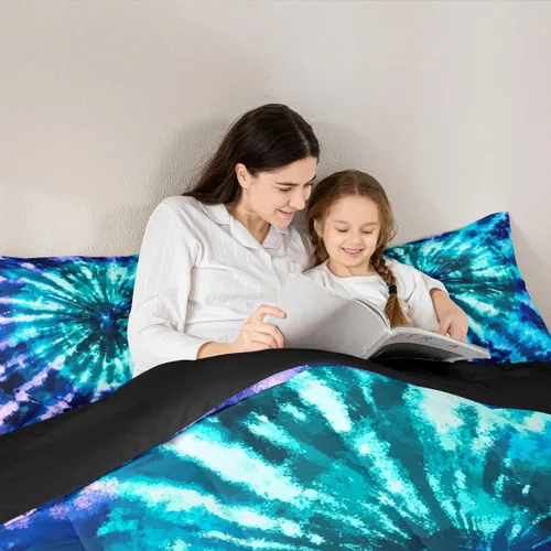 Miniatura 3 de Erosebridal Juego de edredón de teñido anudado psicodélico en espiral, tamaño individual, juego de ropa de cama bohemio con remolinos de acuarela