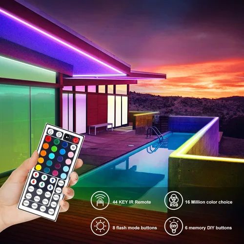 Miniatura 7 de DAYBETTER - Luces LED impermeables para dormitorio, tira de luces LED de 16.4 pies, 150 LEDs, cambio de color RGB, control remoto de 44 teclas, 12V