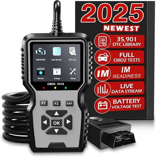 Miniatura 10 de V519 OBD2 Herramienta de diagnóstico escáner – Vechicle Check Motor Lector de código de luz con probador de voltaje de batería, preparación I/M, Rojo