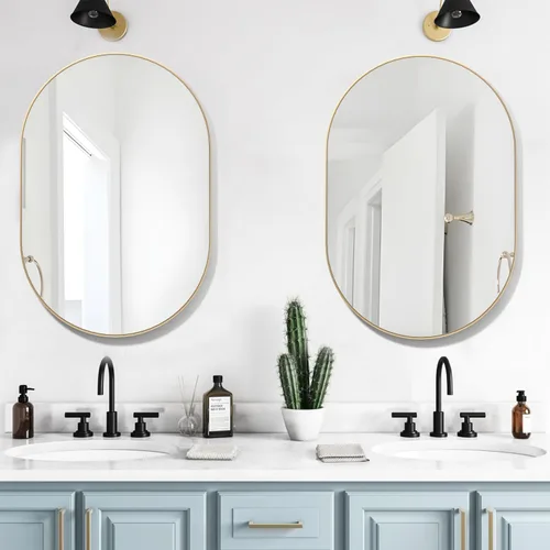 Espejo Ovalado de Baño Cápsula Espejo de Tocador de Pared, 2 Piezas 20"x30" Espejos Píldora Montados en Pared, Espejo Grande Moderno con Marco de