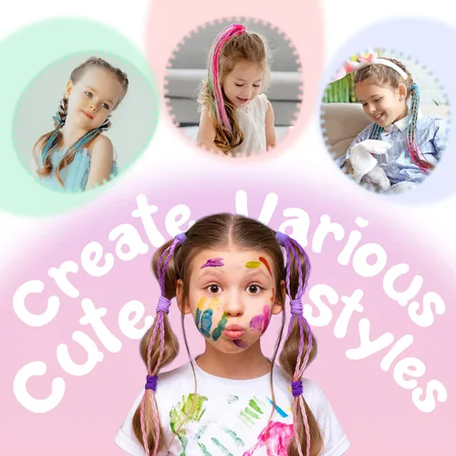 Miniatura 5 de Dreamlover Extensiones de cabello de colores para niños, accesorios de día de cabello loco para niñas, extensiones de cabello trenzado para padres