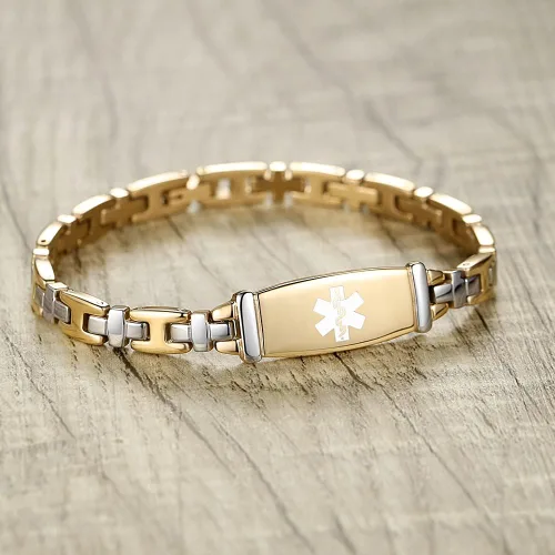 Miniatura 2 de LinnaLove Lady Medical Alert - Pulseras médicas de acero inoxidable para mujer, 7.5 pulgadas