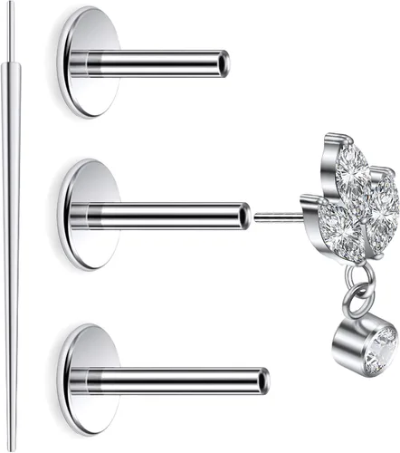 Miniatura 16 de 20G 18G 16G Astm F136 Titanio Sin Rosca Parte Trasera Plana Aretes Tragus Hélice Concha Joyería de Piercing Nariz Labio Anillos Hélice Frontal