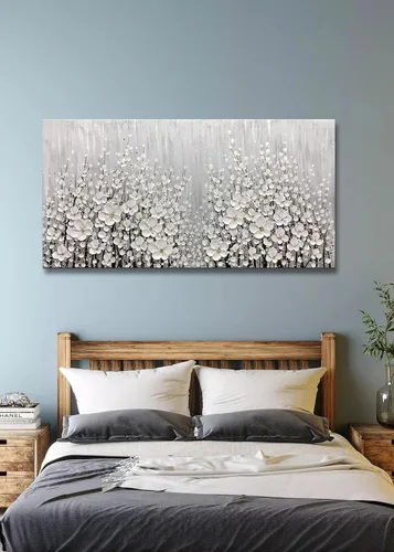 Miniatura 4 de V-inspire Arte, 24x48 Pulgadas Pinturas Blanco Margarita Flor Pintura Al óleo 3D Pintado a Mano Sobre Lienzo Arte Abstracto Arte Madera Dentro
