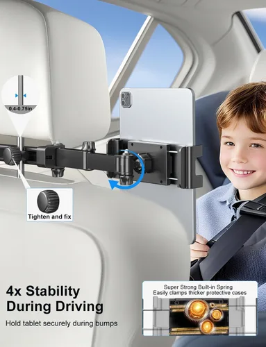 Miniatura 5 de PLDHPRO Soporte para tablet para reposacabezas de automóvil, iPad y asiento trasero, plegable, compatible con teléfonos y tabletas de 5.5 a 14.6