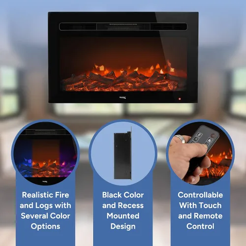 Miniatura 4 de RecPro Chimenea de RV Chimenea eléctrica empotrada Vidrio con vista de tronco Incluye control remoto (26 pulgadas de ancho)