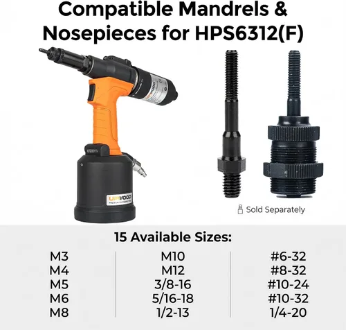 Miniatura 2 de 1/2-13 Mandril 5pcs Varilla de repuesto para HPS6312 Herramienta de tuerca de remache hidráulica de aire