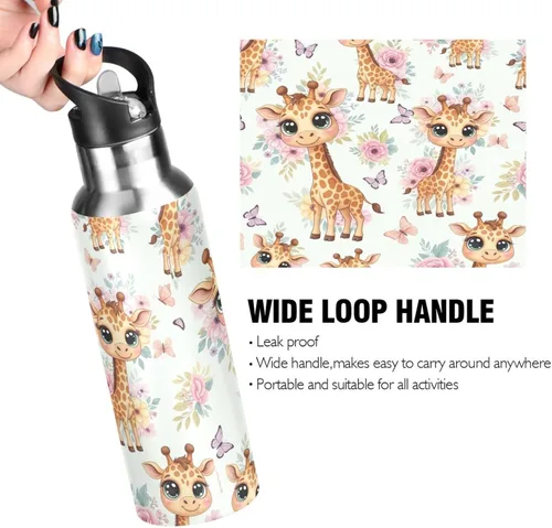 Miniatura 4 de BPA-Free Sports Water Bottle 20 Oz, Insulated Water Bottle for Gym Outdoor Travel School, Cute Cartoon Giraffes Eyes